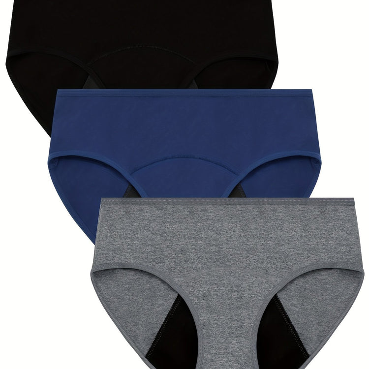 3pcs Simple Period Panties, Comfort Mid-high Waist Physiological Briefs, Breathable Postpartum Panty, Menstruation Panties, Women&