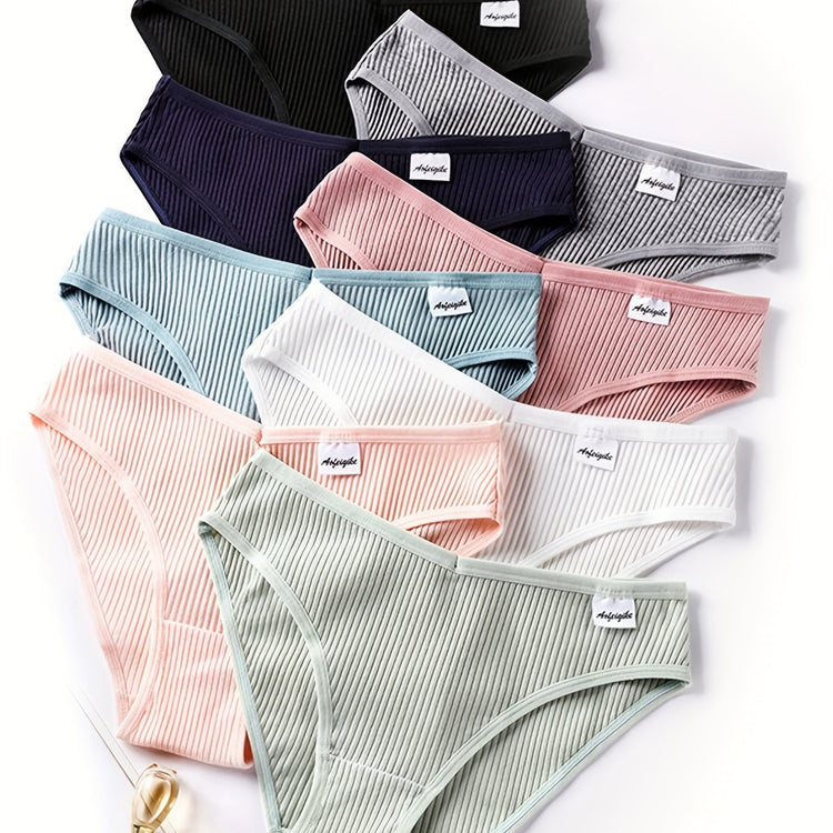 8pcs Seamless Ribbed Bikini, Comfy & Breathable Low Waist Panties, Women&