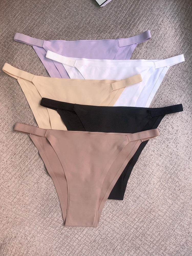 5 Pack Solid Seamless Low Waist Panties, Comfortable Daily Thongs, Women&