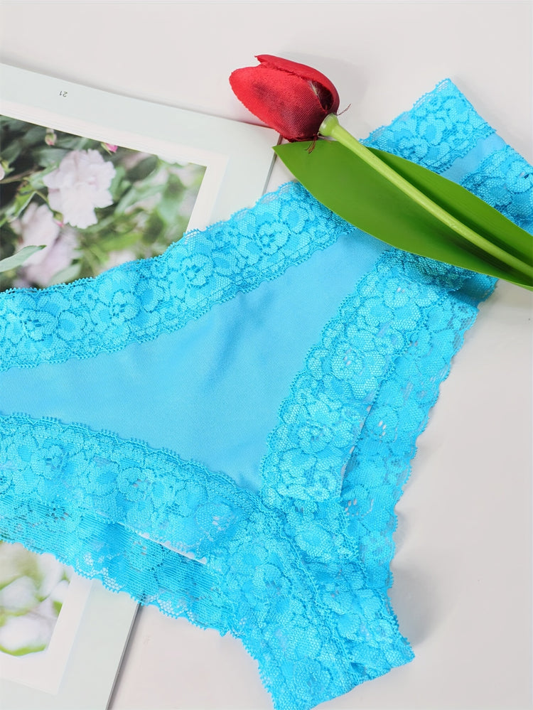 Adorable Heart Print Hipster Panties with Festive Lace Trim - Low Waist, Soft & Comfortable Intimates for Women - Perfect Kings Day Lingerie - Lena & Miles Exquisite Boutique LLC.