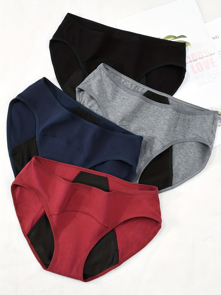 10 Pcs Comfy High Support Mid Rise Period Panties - Breathable Cotton Lingerie with Polyester Lining for Comfortable Wear - Full Coverage, Simple Solid Color Design, Anti-Leak Protection - Lena & Miles Exquisite Boutique LLC.