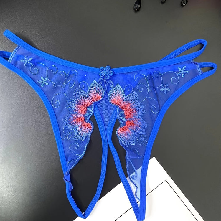 Delicate Floral Embroidered Mesh Thong Lingerie - Seductive Open Crotch & Ultra-Sheer Design - Breathable Womens Intimate Wear for Special Occasions - Lena & Miles Exquisite Boutique LLC.