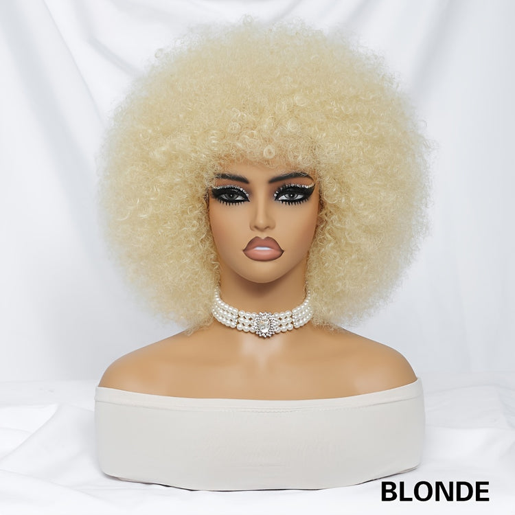 Short Afro Wigs For Women Blonde 10 Inch Afro Curly Wig With Bangs 70s Large Bouncy Soft Synthetic Female Wigs For Party Cosplay - Lena & Miles Exquisite Boutique LLC.