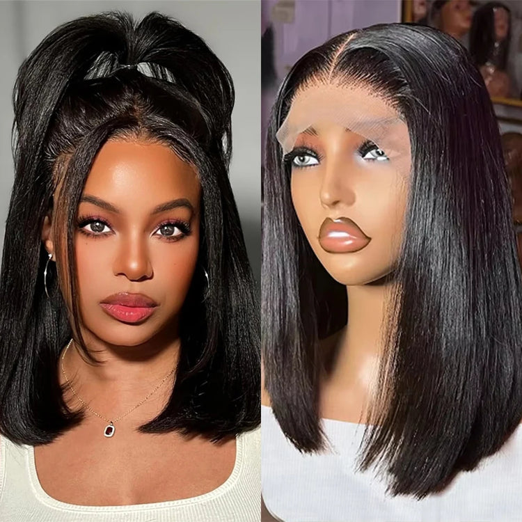 12A Double Drawn 210% Density Bone Straight Hair Bob Wig 13x4 Lace Front Wig 10-16 Inches Chocolate Brown Human Hair Wig - Lena & Miles Exquisite Boutique LLC.