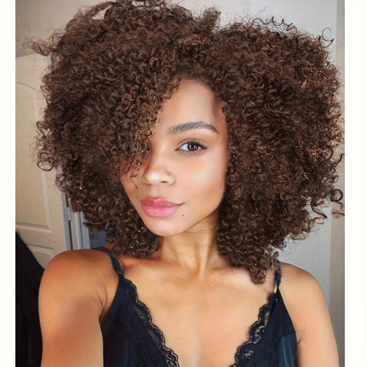 Short Kinky Curly Wigs Side Part Afro Bomb Curly Wig Heat Resistant Fiber Kinky Curly Synthetic Full Wigs For Women 6 Inch - Lena & Miles Exquisite Boutique LLC.