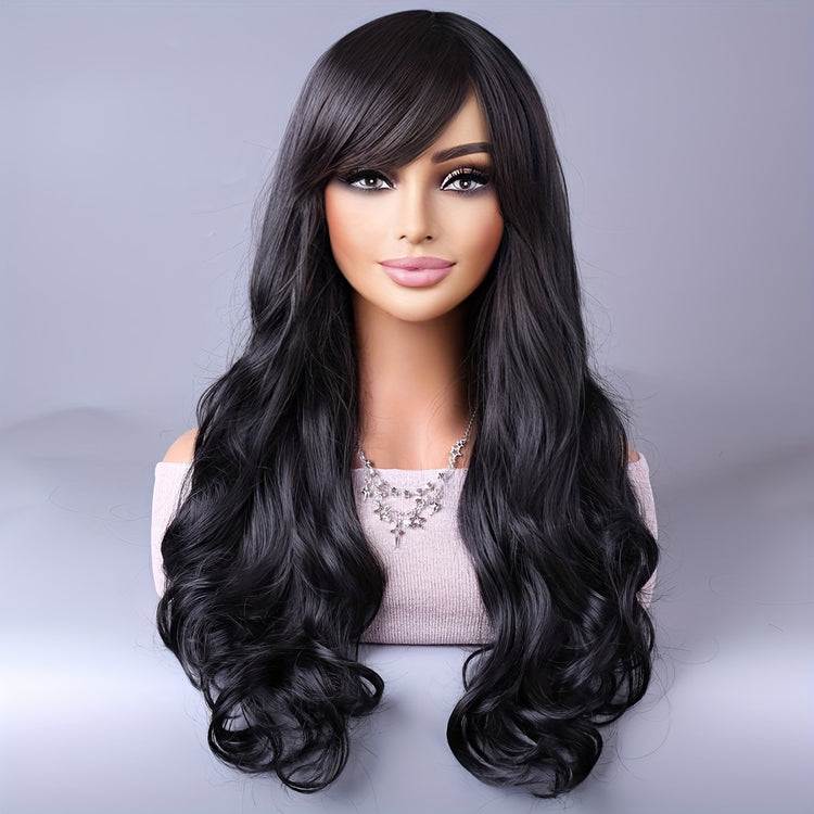 Long Reddish Brown Curly Wig With Bangs For Women Curly Wavy Wigs Synthetic Heat Resistant Fiber For Daily Party Cosplay Use - Lena & Miles Exquisite Boutique LLC.