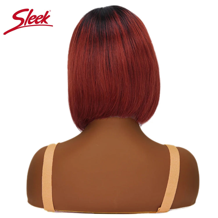 Sleek Short Bob Wigs With Bangs Brazilian Straight Hair Wigs Brown P4/30