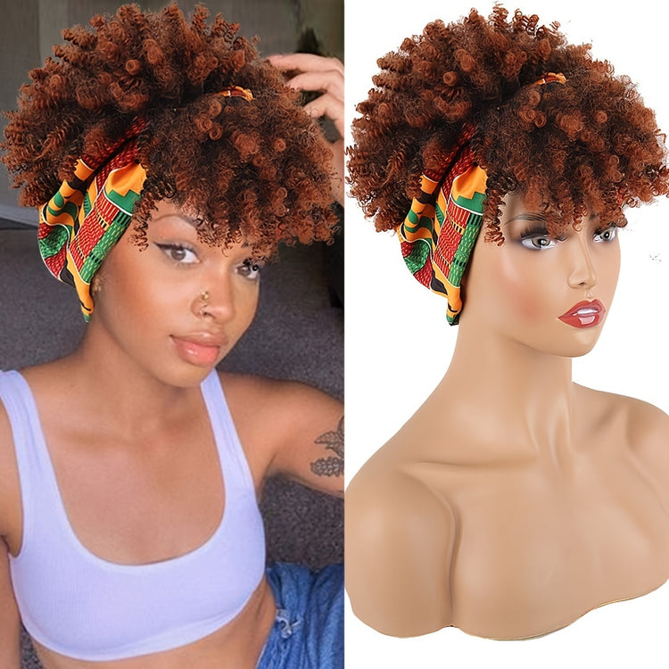 Headband Wigs Short Afro Kinky Curly Hair Wigs For Women None Lace Synthetic Curly Hair Wigs With Headband 6 Inch Music Festival - Lena & Miles Exquisite Boutique LLC.