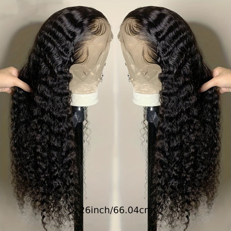 Brazilian Deep Wave Lace Front Wig HD Transparent 13x4 Lace Frontal Human Hair Wigs For Women Pre Plucked 100% Human Hair Deep Curly Wigs Natural Black Color 180% - Lena & Miles Exquisite Boutique LLC.