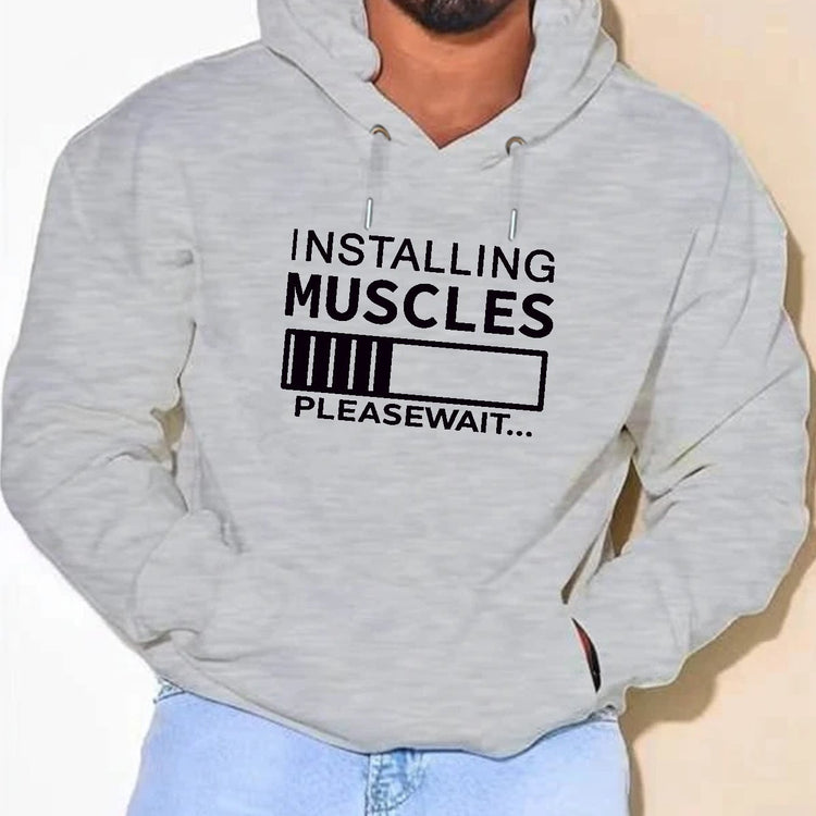 PLUS SIZE Installing Muscles Print Hoodie, Men&