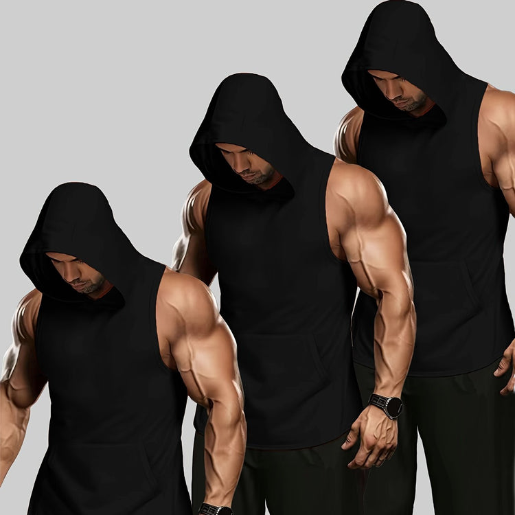 3Pcs Tanktop Set, Solid Men&