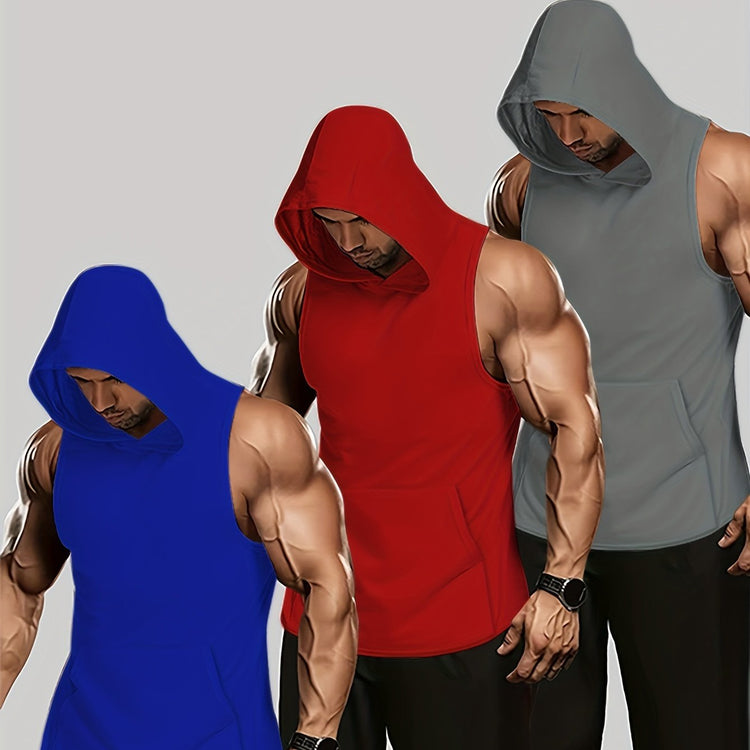 3Pcs Tanktop Set, Solid Men&