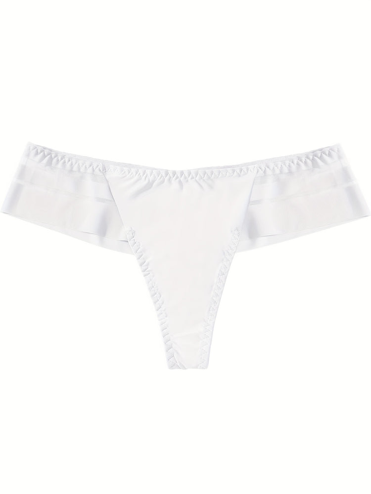 Contrast Mesh Thongs, Sexy Low Waist Semi-sheer Intimates Panties, Women&