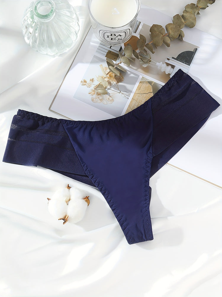 Contrast Mesh Thongs, Sexy Low Waist Semi-sheer Intimates Panties, Women&