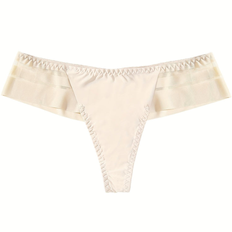 Contrast Mesh Thongs, Sexy Low Waist Semi-sheer Intimates Panties, Women&