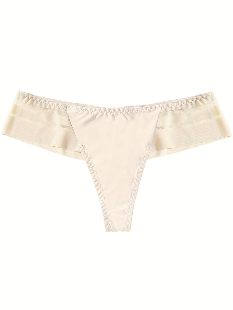 Contrast Mesh Thongs, Sexy Low Waist Semi-sheer Intimates Panties, Women&