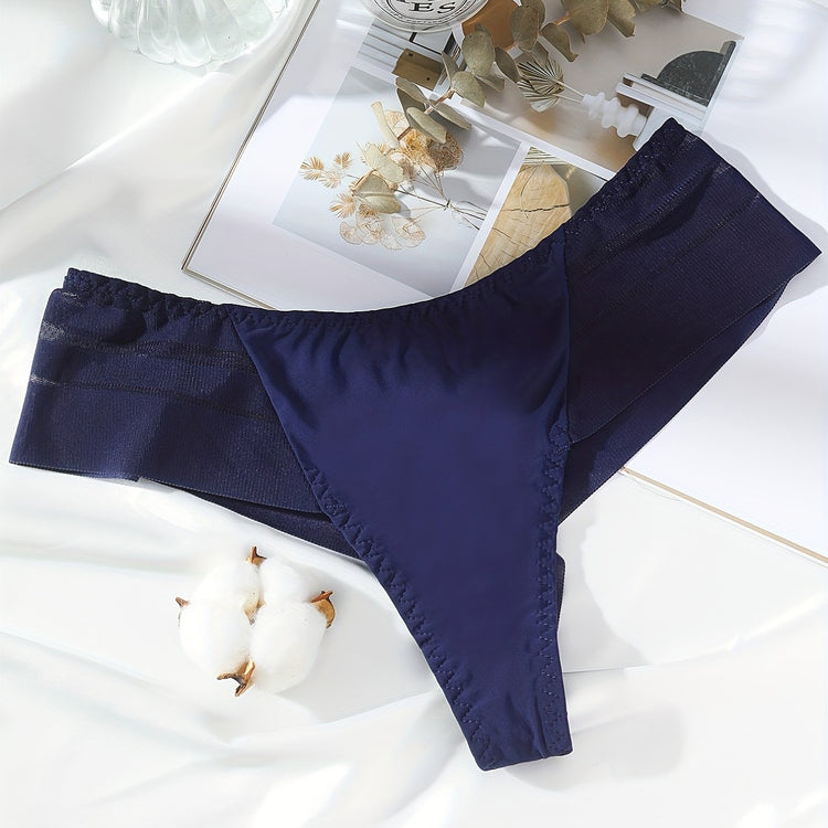 Contrast Mesh Thongs, Sexy Low Waist Semi-sheer Intimates Panties, Women&