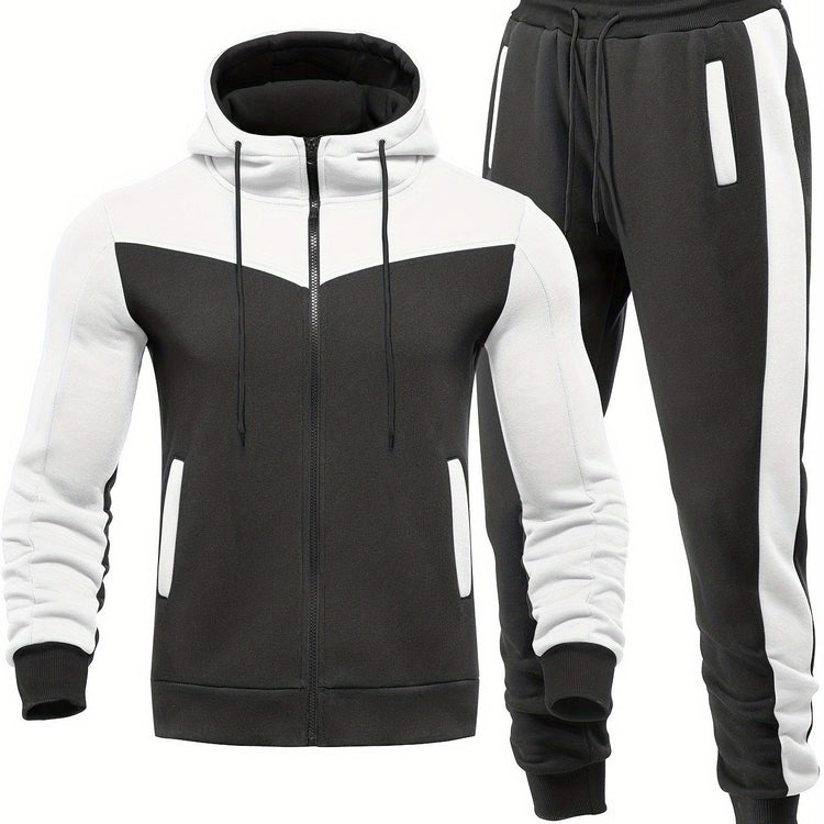 Mens Color Block 2 Piece Outfits, Hooded Zip - Lena & Miles Exquisite Boutique LLC.