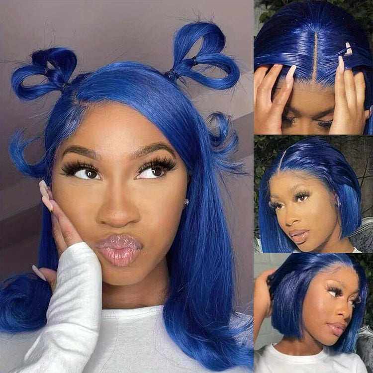 Colored 13x4 Bob Wigs Human Hair 180% Density Dark Green Blue Bob Lace Front Wig Straight Lace Front Human Hair Wigs For Women - Lena & Miles Exquisite Boutique LLC.