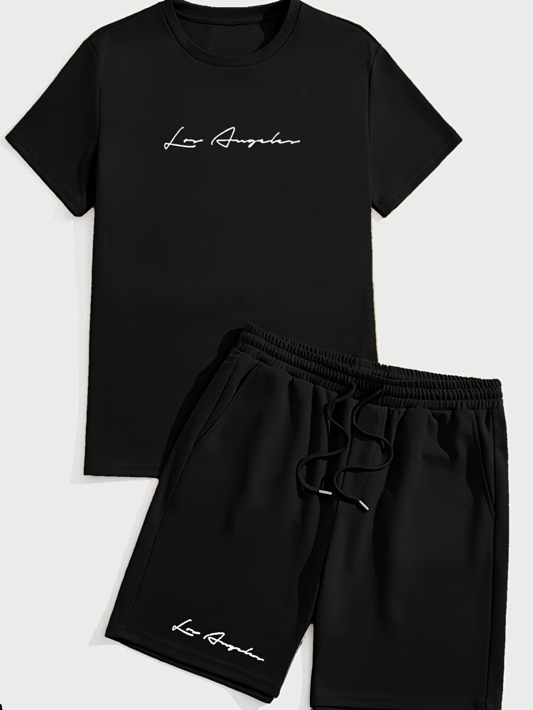 2Pcs Trendy Outfits For Men, Casual Crew Neck Short Sleeve T-shirt And Shorts Set For Summer, Men&