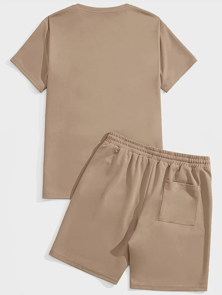 2Pcs Trendy Outfits For Men, Casual Crew Neck Short Sleeve T-shirt And Shorts Set For Summer, Men&