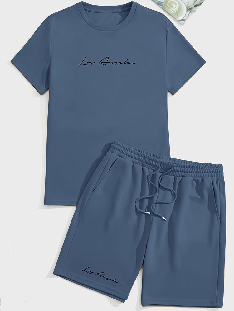 2Pcs Trendy Outfits For Men, Casual Crew Neck Short Sleeve T-shirt And Shorts Set For Summer, Men&