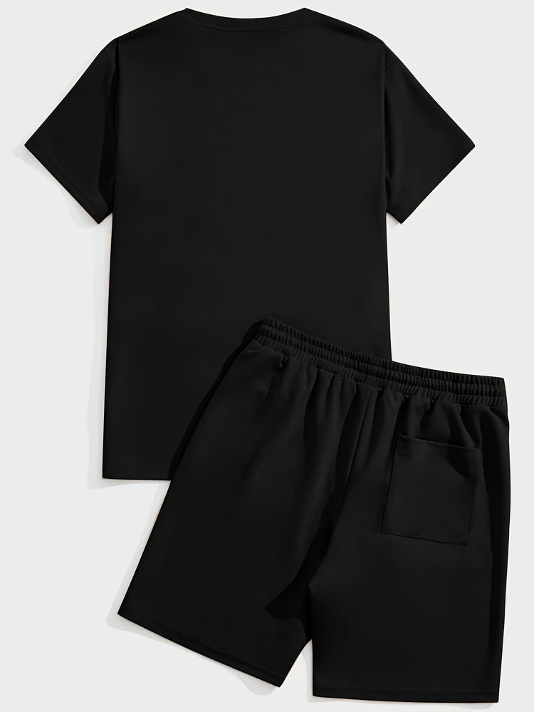 2Pcs Trendy Outfits For Men, Casual Crew Neck Short Sleeve T-shirt And Shorts Set For Summer, Men&