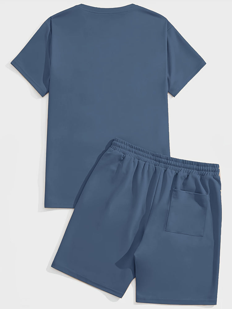 2Pcs Trendy Outfits For Men, Casual Crew Neck Short Sleeve T-shirt And Shorts Set For Summer, Men&