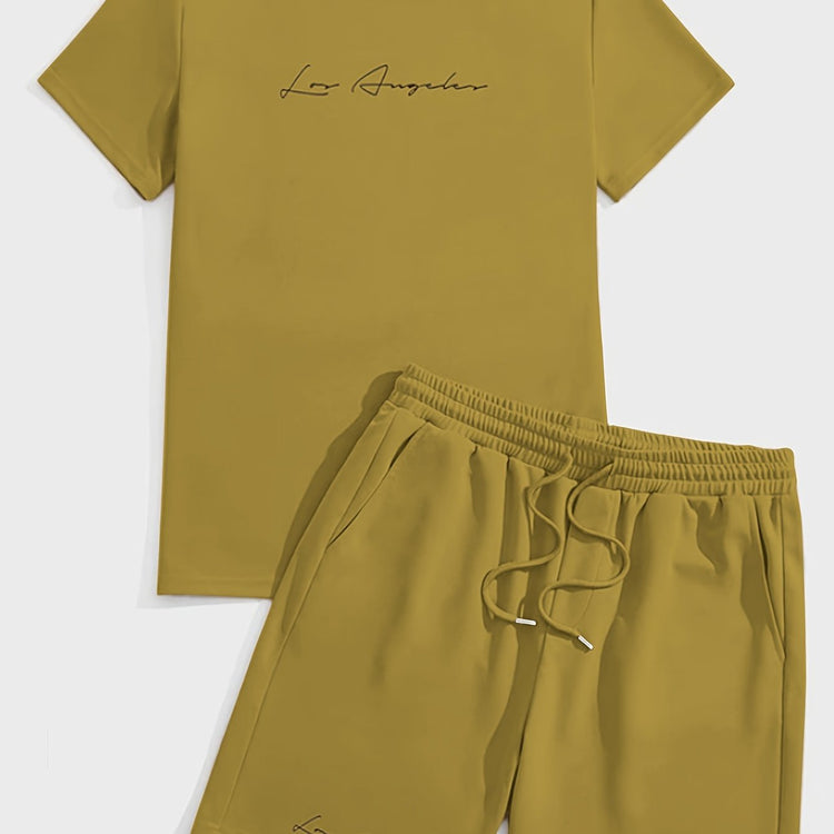 2Pcs Trendy Outfits For Men, Casual Crew Neck Short Sleeve T-shirt And Shorts Set For Summer, Men&