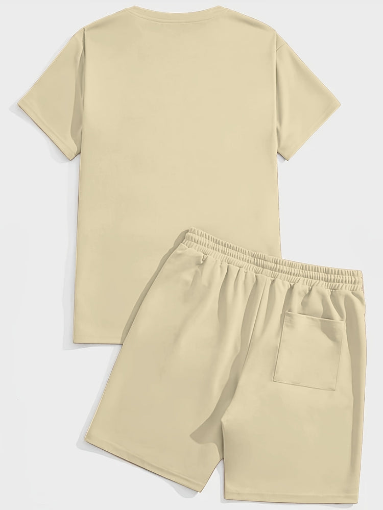 2Pcs Trendy Outfits For Men, Casual Crew Neck Short Sleeve T-shirt And Shorts Set For Summer, Men&