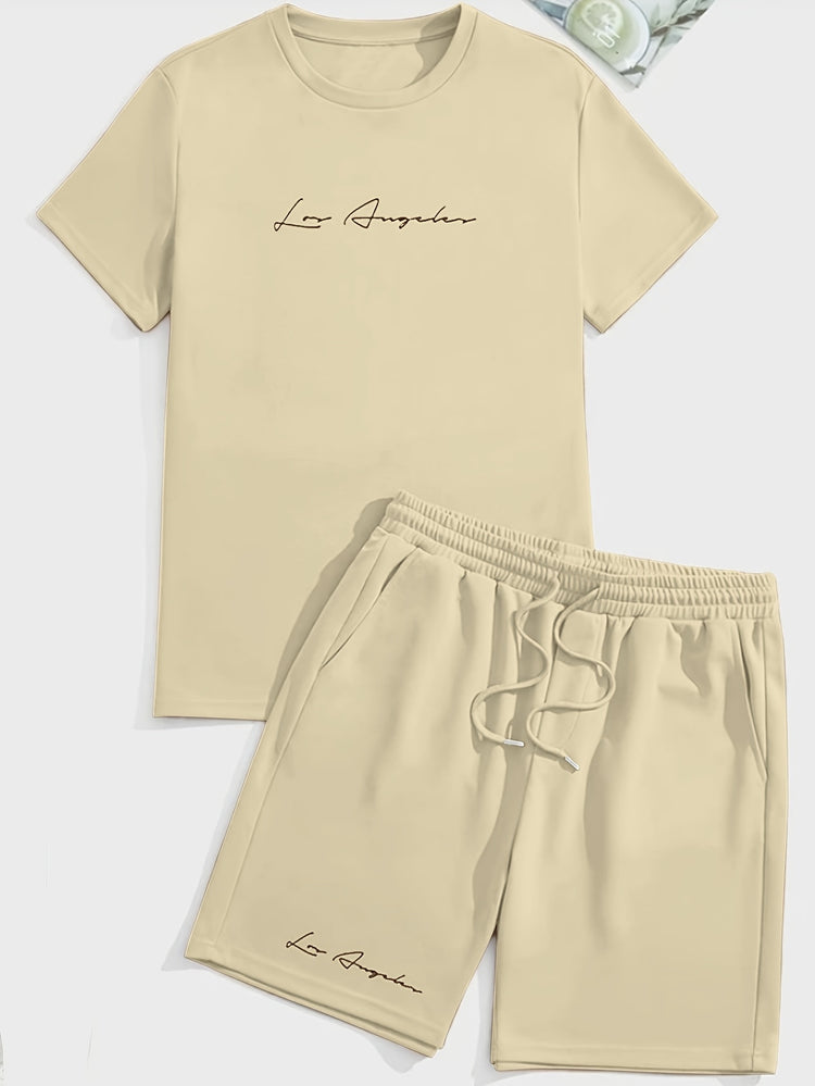 2Pcs Trendy Outfits For Men, Casual Crew Neck Short Sleeve T-shirt And Shorts Set For Summer, Men&