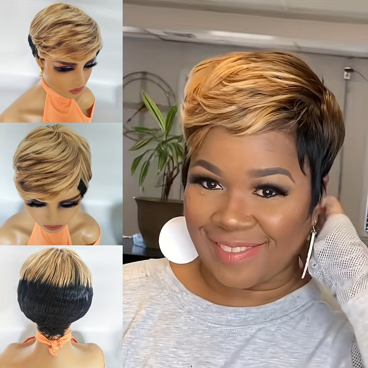 Synthetic New Products Highlight Wine Red Mixed Black Straight Bob Pixie Cut New Fashion Style Wigs For Women, Heat Resistant Fiber 6inch 150% Density - Lena & Miles Exquisite Boutique LLC.