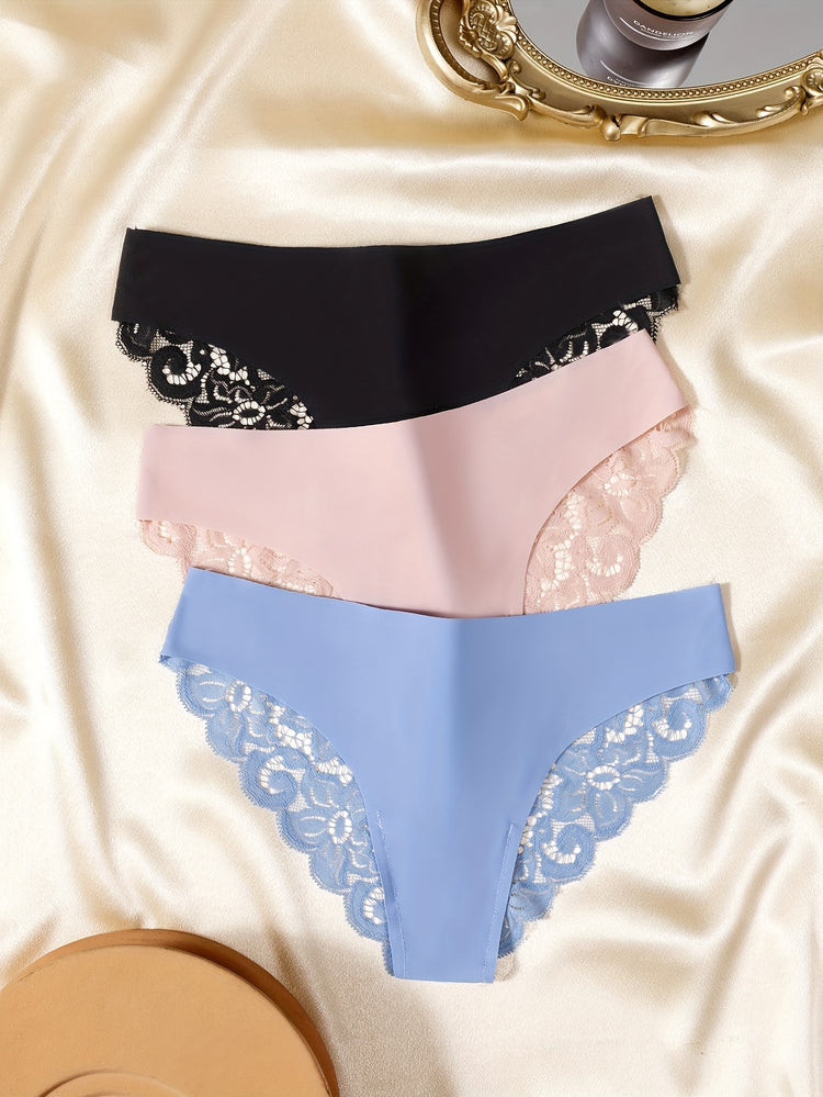 6pcs Contrast Lace Briefs, Comfy & Seamless Scallop Trim Intimates Panties, Women&