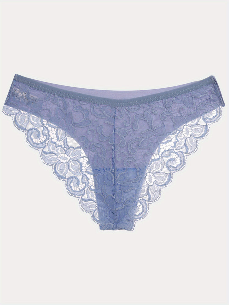 6pcs Contrast Lace Briefs, Comfy & Seamless Scallop Trim Intimates Panties, Women&