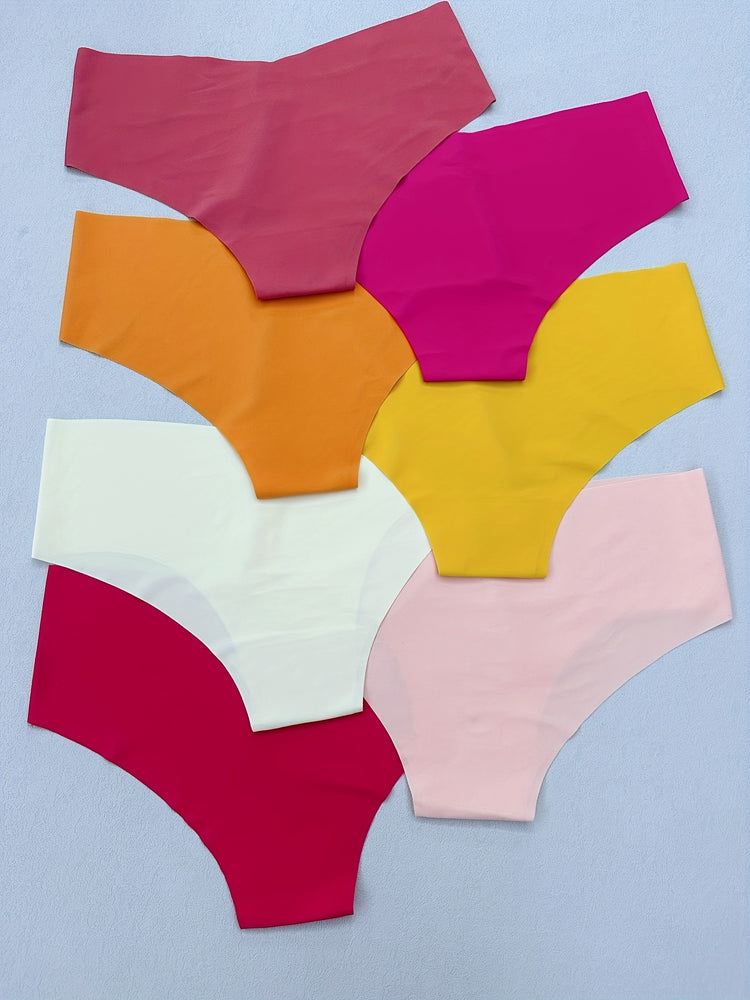 7pcs Seamless Solid Briefs, Comfy & Breathable Stretchy Intimates Panties, Women&