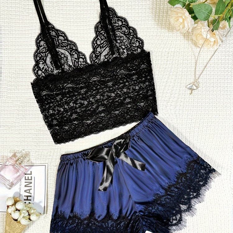 Romantic Scallop Lace Lingerie Set - Seductive Translucent V-Neck Bra & Luxurious Shorts - Feminine Intimate Wear for Women - Comfortable, Sexy & Chic - Lena & Miles Exquisite Boutique LLC.