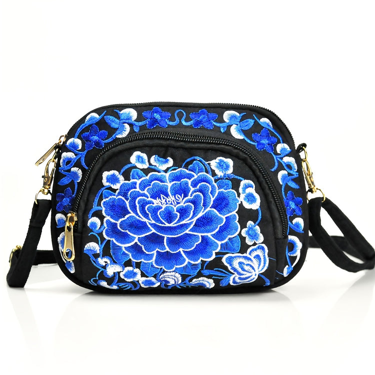 Stylish Double-Sided Embroidered Canvas Coin Purse Phone Bag for Women - Spacious Interior, Zipper Closure, and Detachable Strap - Ideal for Daily Use and Travel - Lena & Miles Exquisite Boutique LLC.
