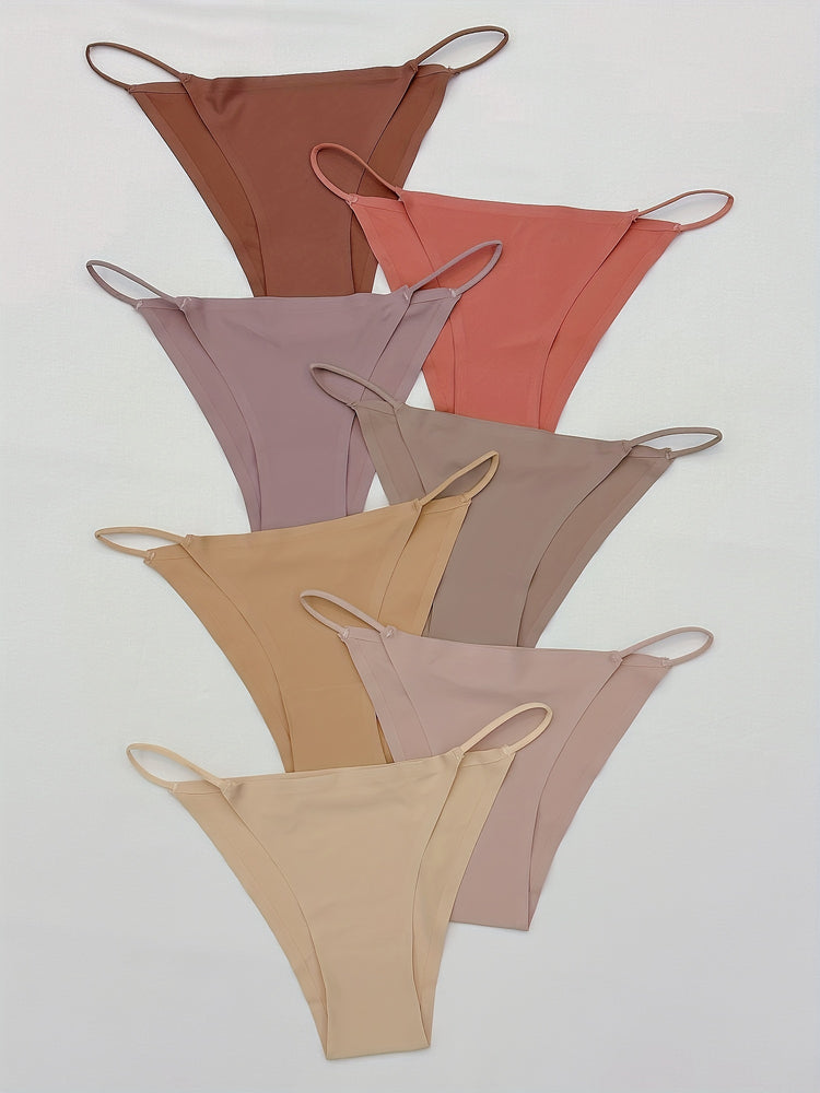 7pcs Seamless Solid Panties, Soft & Comfy Stretchy Simple Panties, Women&