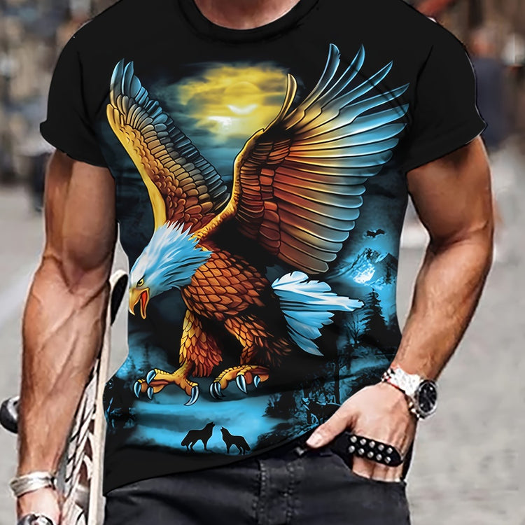Stylish Eagle Print T-Shirt for Men - Casual Short Sleeve Crew Neck Tee for Outdoor Activities - Comfortable Men&