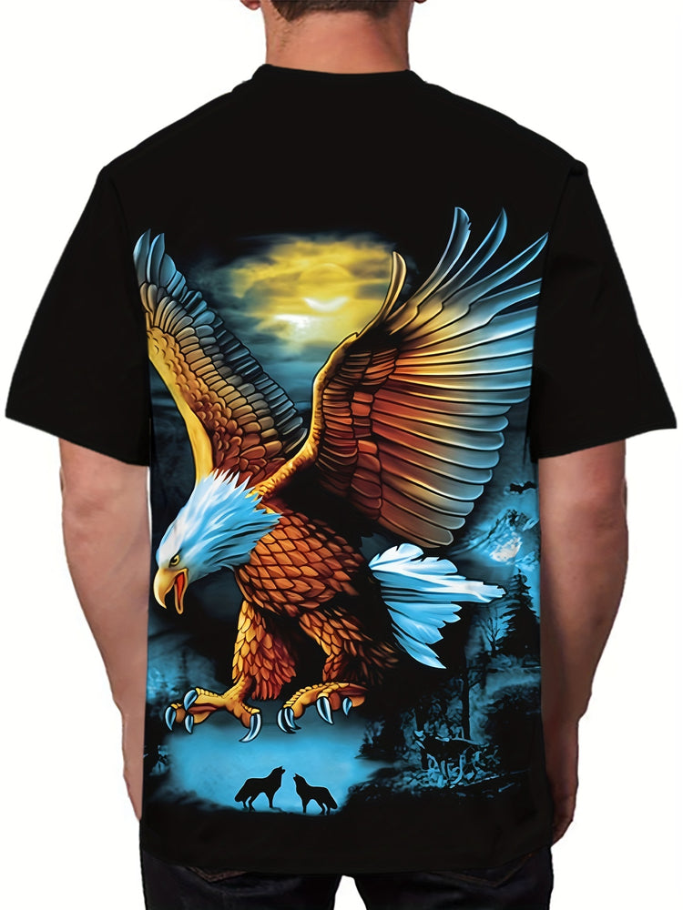 Stylish Eagle Print T-Shirt for Men - Casual Short Sleeve Crew Neck Tee for Outdoor Activities - Comfortable Men&