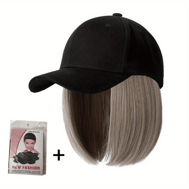 Hat Wigs Short Straight Bob Wigs With Baseball Cap, Adjustable Hat Wgs, Glueless Baseball Cap With Straight Bob Hair Wigs - Lena & Miles Exquisite Boutique LLC.