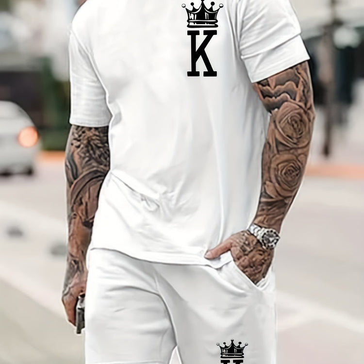 Letter K With Crown Pattern 2Pcs Outfits For Men - Lena & Miles Exquisite Boutique LLC.