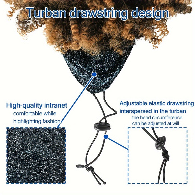 Headband Wigs For Women, Synthetic Short Afro Kinky Curly Wigs Dark Brown Wig With Bangs Wrap Wigs 2 In 1 Turban Wig Drawstring High Puff Wigs Headwrap Wigs With Headband Attached Updo Music Festival - Lena & Miles Exquisite Boutique LLC.