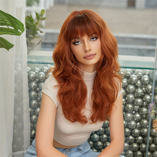 22 Inch Long Loose Wave Hair Wigs With Bangs For Women Heat Resistant Hair Wigs Hair Replacement Wigs For Daily Party Halloween Wear