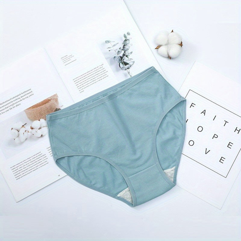 5pcs Simple Solid Briefs, Comfy & Breathable High Waist Stretchy Intimates Panties, Women&