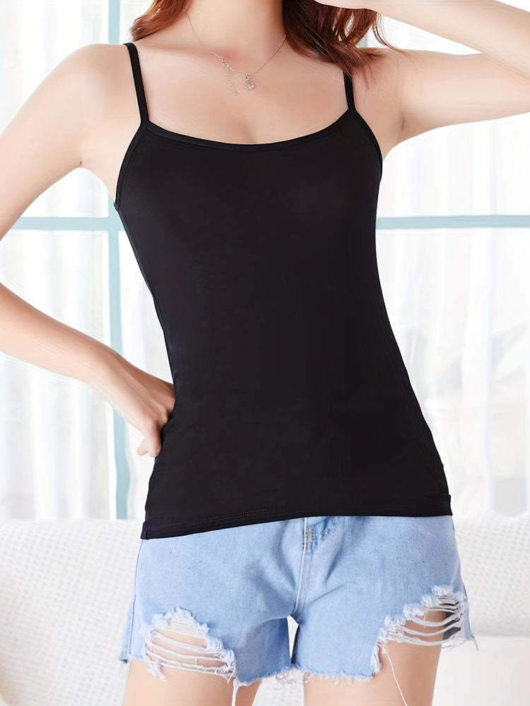 3 Sets Solid Cami Tops, Casual Comfy All-match Top, Women&