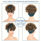 Headband Wigs For Women, Synthetic Short Afro Kinky Curly Wigs Dark Brown Wig With Bangs Wrap Wigs 2 In 1 Turban Wig Drawstring High Puff Wigs Headwrap Wigs With Headband Attached Updo Music Festival - Lena & Miles Exquisite Boutique LLC.