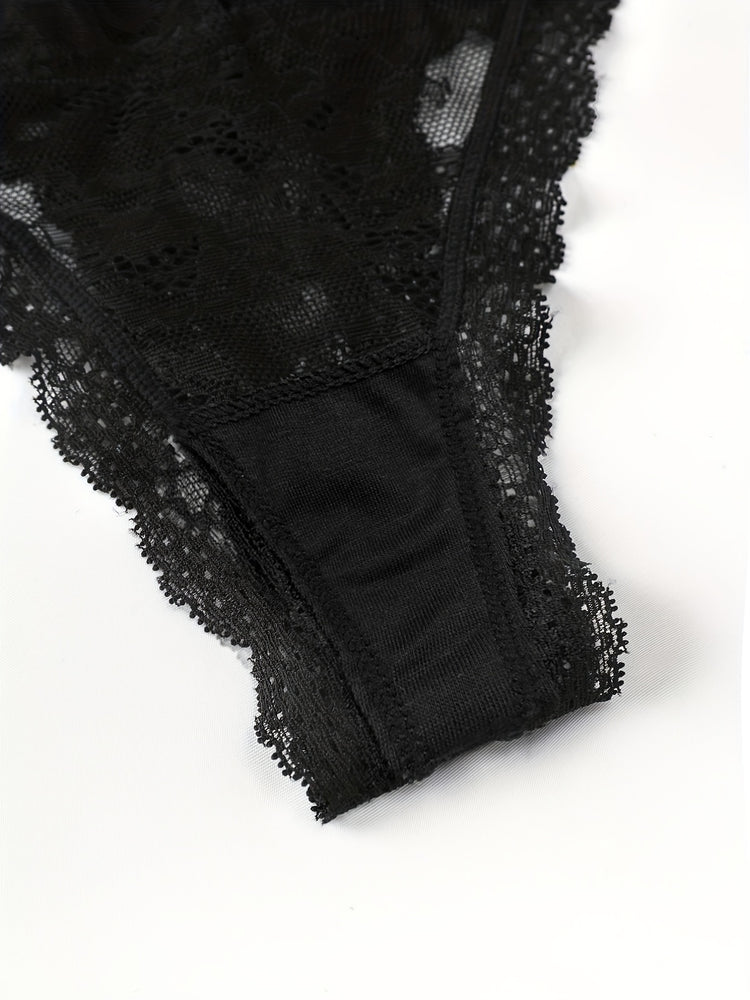 7pcs Floral Lace Cheeky Thongs, Sultry Semi-sheer Low Waist Panties, Women&