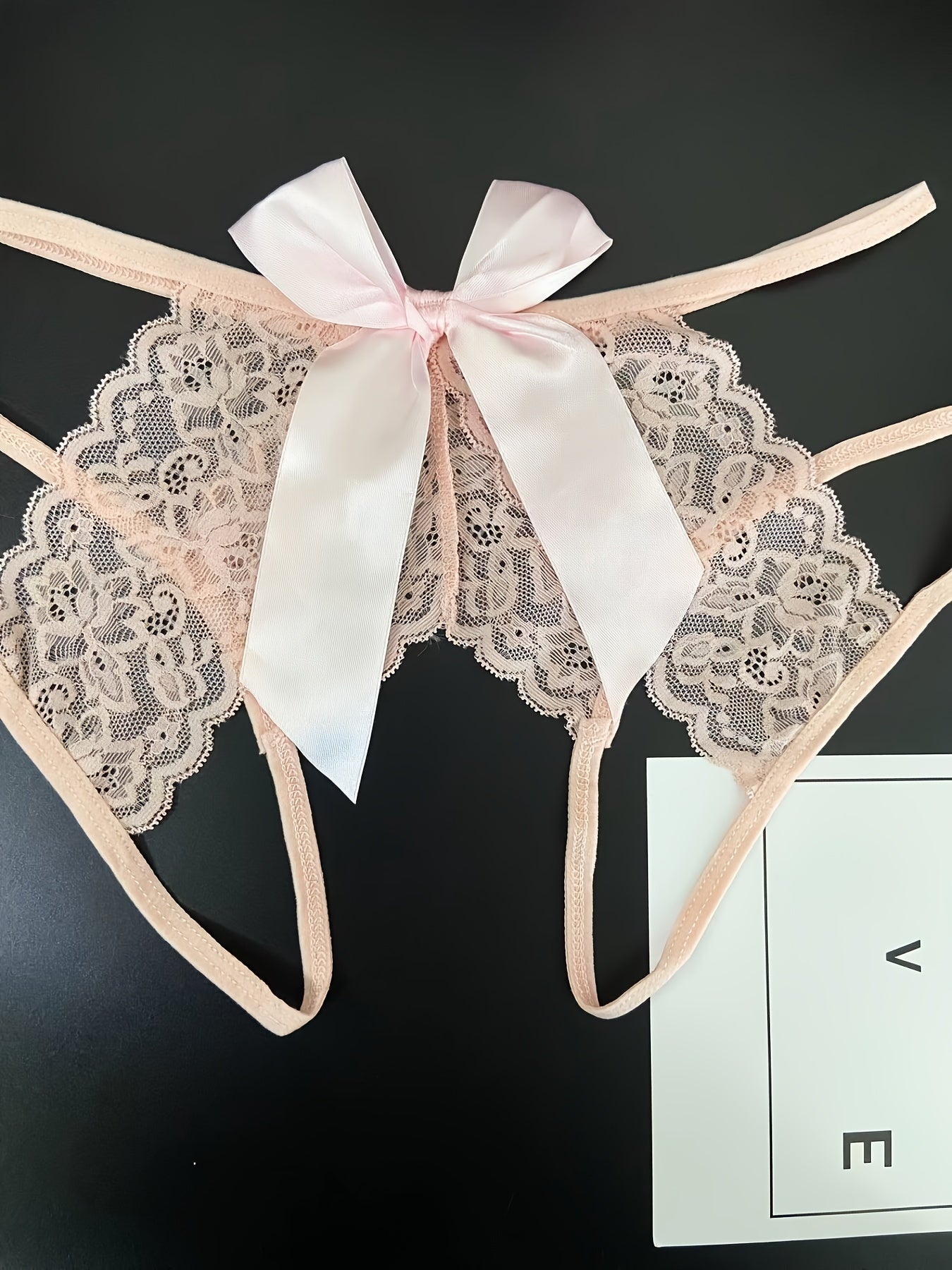 Semi-Sheer Jacquard Knit Briefs - Contrast Lace, Cut Out Scallop Trim, Open Crotch, Hand Wash Only, Sexy Womens Lingerie & Underwear for Adults - Lena & Miles Exquisite Boutique LLC.