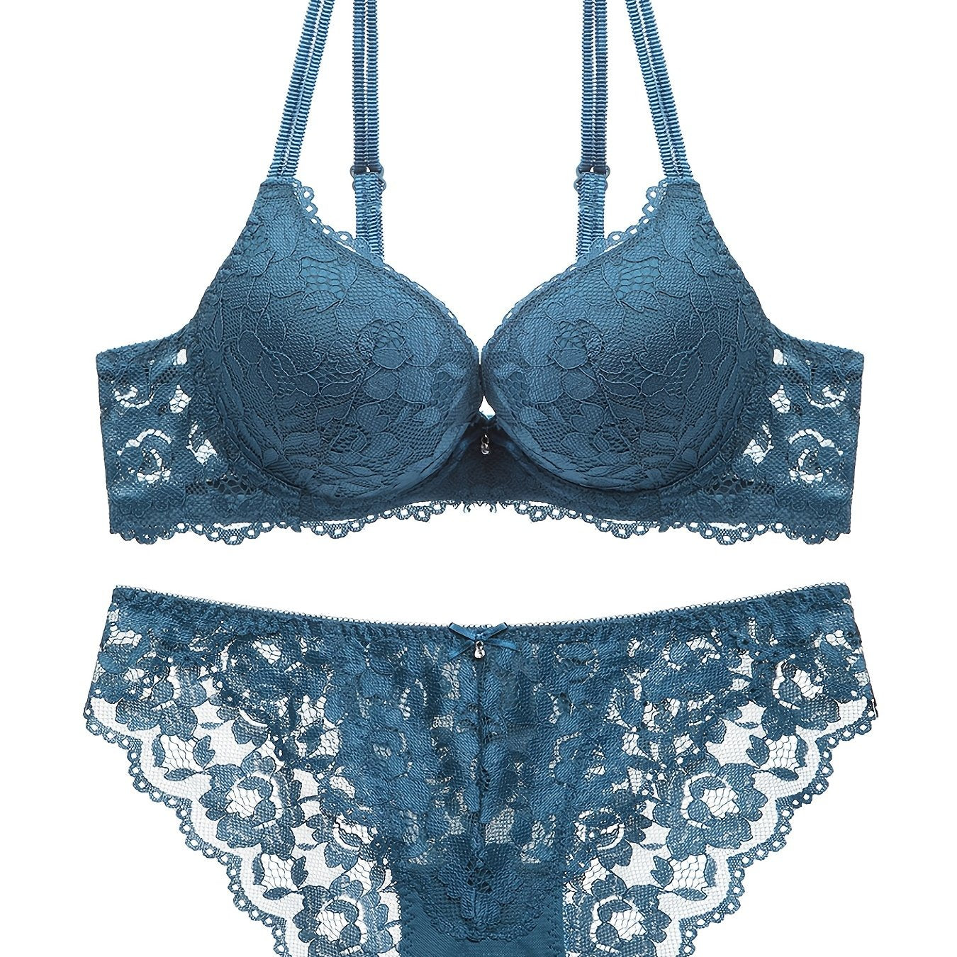 Romantic Lace Embroidery Lingerie Set - Soft & Breathable Push-Up Bra with Sheer Panty - Perfect Seductive Valentines Gift for Her - Womens Comfortable Intimate Wear - Lena & Miles Exquisite Boutique LLC.